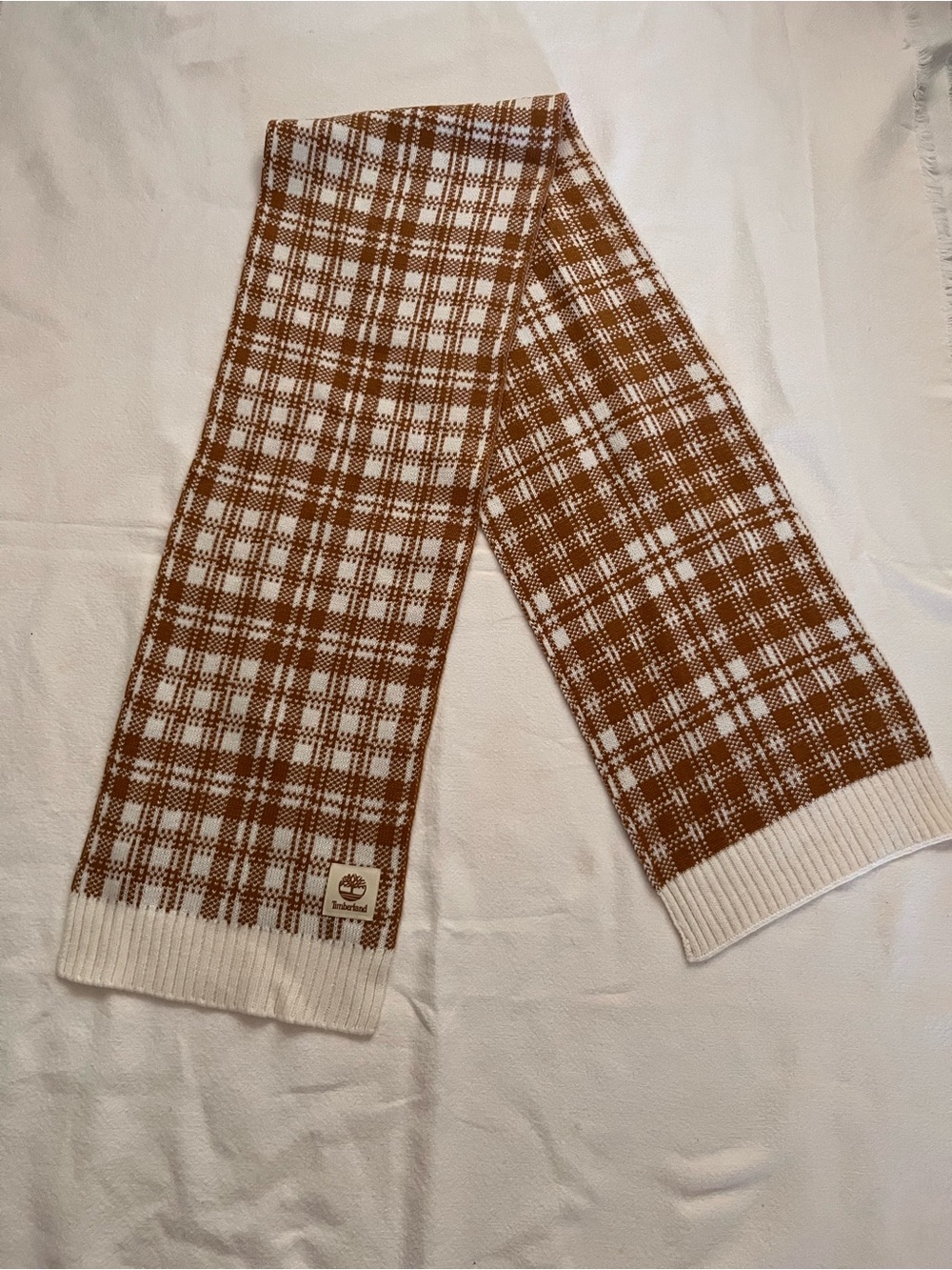 Timberland Brown & White Plaid Knit Scarf